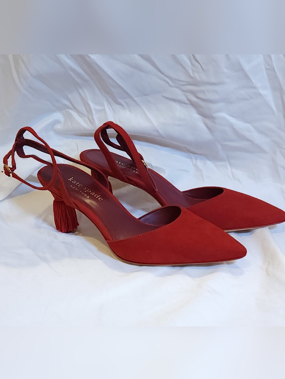 Kate Spade NY Viola Seude Tassle Pumps Size 7.5B Rubine Red Seude Leather